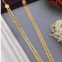 luxeglo NAINA 2 Lines Multi Layered Gold Polish Haram 2 lines Chandraharam Moppu Chain Chapla Haar Mugappud Chain Side Locket ChainWomen Jewelry(C.NAINA 2 Lines,F) image 1