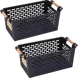 Meakwisht Multipurpose Plastic Storage Basket with Handle for Kitchen, Bathroom & Office | Durable, Stackable Storage Box for Groceries, Packets, Makeup, Toys & Household Essentials | Multicolor (2)-picture-17