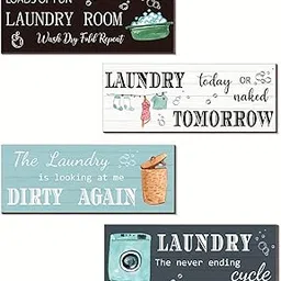 Sarvada Decor 4pcs Rustic Wooden Laundry Room Plaque Set - Vintage Style Decorative Wall Sign with Laundry Rules - Manufactured Wood, No Feathers, Perfect for Bedroom Decor and Background Decor-image-5