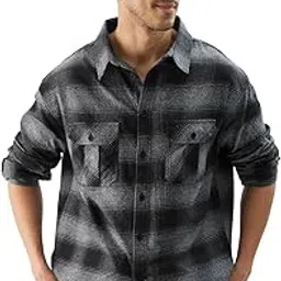 the souled store Plaid: Charcoal Men and Boys Long Sleeve Collared Neck Button Front Cotton Regular Fit Utility Shirts Shirts Casual Button-Down Full Sleeve Casual Workwear Fashionable Stylish-picture-44