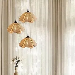 balbeni Rattan Pendant Light – Handwoven Flower Petal Hanging Lamp with Natural Cane Shade, Boho Ceiling Light Fixture for Kitchen, Dining Room, Bedroom & Living Space-picture-10