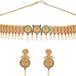 rubans 22K Gold-Plated Handcrafted Artificial Temple Jewelry Set Cubic Zircon Studs Beaded And Matching Earrings For Women and Girls – Perfect for Weddings and Special Occasions-picture-45