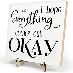Bathroom Sign Decor, Funny Bathroom Decor, Farmhouse Bathroom Wooden Plaque Sign, I Hope Everything Comes Out Okay Sign, Wooden Home Decoration for Home Bathroom Shelf Desk 5.9x5.9 Inch (White4)-picture-31