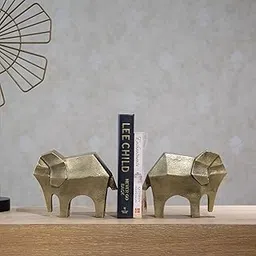 IAAH Golden Elephant Bookend Set of 2 | Aluminium Decorative Book Ends Holder for Home, Office & Study | Metal Design Organizer for Books, Shelves & Console Table | Animal Figurine Decor – Gold Finish-picture-30