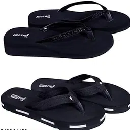 hictro lite Women Flip Flops, Black with Glitter and black Stripes, Comfort Slippers (Pack of 2)-picture-19