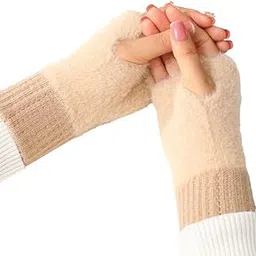 Women's Fingerless Gloves Faux Rabbit Hair Fur Thumb Hole Winter Warm Comfortable Knit Arm Sleeves Winter Accessories Hand Warmer Typing Reading Driving Gloves-picture-35