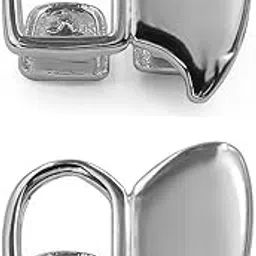 2Pcs Double Cap Fang Grills Teeth, Silver Hollow Teeth Grillz,Hip-Hop Rapper Mouth Caps Hollow Teeth Cosplay (2pcs（Silver-white）)-picture-30