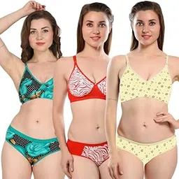 love maker Evergreen Women Non-Padded Bra Panty Set Pure Soft Cotton Women Lingerie Sets Combo of 3 Pairs-picture-41