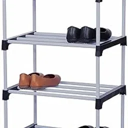 EASY BUY 4 Shelves Shoes Rack for Home Plastic, 4 Tier Shoe Rack with Shelf, Folding for Bedroom, Book Shelf, Footwear Stand (Black)-picture-57