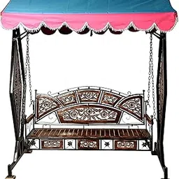 Habiba Arts Iron 3 Seater Swing Jhula For Adult Indoor Outdoor Living Swing Jhula For Home & Garden 3 Seater With Canopy Roof & Stands Weght Capacity 400Kg+, 109 centimeters-picture-23
