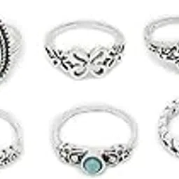 youbella Jewellery Bohemian Style Combo of 10 Rings for Girls and Women (Silver) (YBRG_20252)-picture-10
