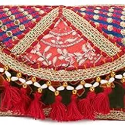 Shanvi Handicraft Handmade Cotton Ethnic Rajasthani Embroidered Bags for Women Sling Clutch with Handle Purses for Ladies Girls (design 10)-image-91