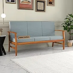 GADWAL FURNITURE Solid Sheesham Wood 3 Seater Sofa Set | Three Seater Sofa Chairs for Living Room | Elegant Arm Chair with Cushion Seat Wooden Sofa Set 3 Seater for Home Office (Design 1)-picture-11