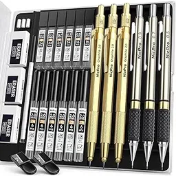 Nicpro 6 Metal Mechanical Pencils Set, Mechanical Pencils 0.5, 0.7, 0.9Mm And 2Mm (2B Hb 2H), Pencils With Lead, For Artist Drawing Writing Sketches, Black-picture-52
