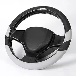 Soft X Premium Faux Leather Car Steering Wheel Cover Universal Size | Breathable Anti Slip Steering Cover for Untlimate Comfort & Style - Black & Silver-image-13
