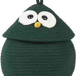 HOMEZADO® Green Owl Cotton Rope Storage Basket – 8x6 inch Handmade Multipurpose Bin with Lid – Cute Organizer for Toys, Desk, Nursery, Towels, Cosmetics & Gifting-picture-52