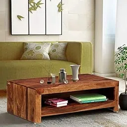 Vivek Wood Solid Wood Centre Coffee Table for Living Room | Outdoor Center Table with Shelf Storage for Garden | Sheesham Wood, Teak Finish-picture-55