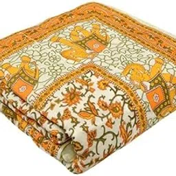 Indianfab Textiles Natural Cotton Yellow Elephant Single Bed Jaipuri Razai Animal Ac Quilt for Bed Room, Rajasthani Traditional Light Weight Rajai dohar Blanket (55x85 Inches-picture-24