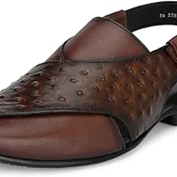 hitz Men's Brown Leather Peshawari Sandals with Buckle Closure-picture-18