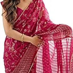 satrani Women's Georgette Foil Printed Gota Lace Self- Woven Saree with Unstitched Blouse Piece-picture-50