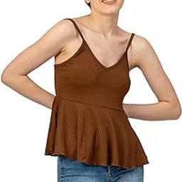 PYR8 Solid V Neck Sleeveless Regular Fit Casual Stripped Flared Top for Women-picture-12