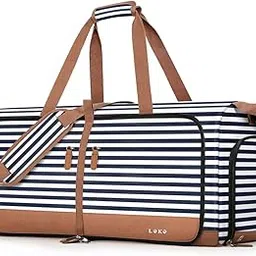 lekesky 80L Travel Duffel Bag Foldable Weekender Bag with Shoes Compartment for Women Men Water-proof & Tear Resistant (Borwn with Striped, 80L)-picture-51