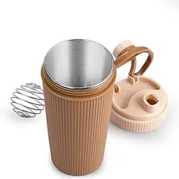 Nabhya Stainless Steel Protein Shaker with Steel Blender Gym Shaker Bottle for Protein Shake Gym Protein Shaker Bottle (Capacity-620ml) (Dark Beige) image 1
