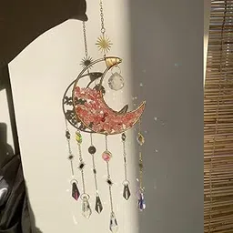 CACTOPIA Crystal Moon Crescent Suncatcher - Window, Garden, Balcony, Boho Decorative Accessory (Red Melting)-image-2