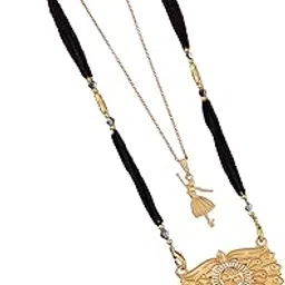 Women's Exquisite Gold-Plated Long Mangalsutra with an Intricate Multi-Layered Filigree Pendant and Black Beaded Chain, Paired with an Adjustable Gold-Tone Charm Necklace -MD-044-image-89