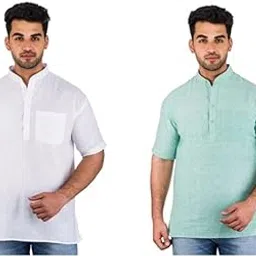 deshbandhu dbk Men's Cotton Short Kurta Without Pant | Mandarin Neck Short Kurta | Half Sleeve Casual Kurta | Traditional Ethnic Regular Kurta | Solid Plain Kurta for Men's - Combo (Pack of 2)-picture-27