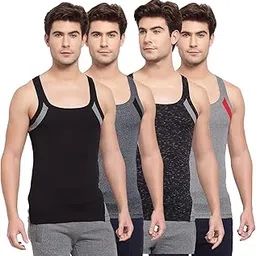 sporto Men's Cotton Solid Multicolor6 Square Neck Sleeveless Gym Vest - Pack of 4 (#755-S)-picture-24