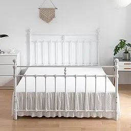 Tufted Dot Bed Skirt Twin Size,Ruffled Bed Skirt with Split Corners, Twin Bed Skirt 14 Inch Drop, Boho Twin Size Bed Skirt White for Ruffled Bed Skirt with Split Corners, Bed Skirt Twin Size-image-1