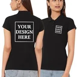 Women's Customizable Polo T-Shirt, Black, Short Sleeve, Front and Back Design-image-1