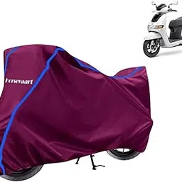 Horseyaart - Bike Cover Water Resistant Compatible with TVS iQube Electric Bike Cover with Elastic and Belt Bukle Lock with Stripe Piping Design(Mahroon and Blue)-picture-54