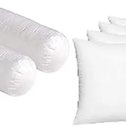 UPDHANM Microfiber Cotton Plaid Shell Diwan Set of 5 Cushion : 16x16-inch and 2 Bolsters : 9x24-inch (White)-picture-14