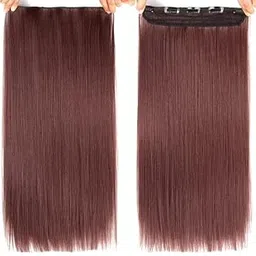 ASG 22" Long Silky Straight Hair Extension Artificial False Synthetic Hairpiece with 5 Clip - 120 grams (Burgundy)-picture-10