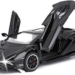 1:32 Lamborghini Sian Die-cast Metal Toy Model Car Pull Back car Super car with Openable Doors with Sound and Light for Gifts Toys for Kids (1:32 Lamborghini Sian - Black)-picture-48