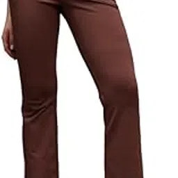 clovia Women's Cotton High Waist Flared Yoga Pants with Side Pockets in Brown-picture-22
