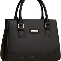 Elegant Structured Black Leather Handbag with Golden Accents | Luxury Women's Tote-picture-48