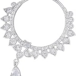 Radiant Round Nose Ring with Dual Layered Stone Leaf Design-image-57
