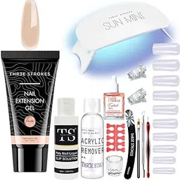 THR3E STROKES Polygel Nail Extension Kit, 15-in-1 Set with UV Curing Machine, White Polygel, Slip Solution, Nail Tips, Tools (NUDE)-picture-20