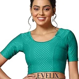 evelix Readymade Half Sleeve Cotton Blouse for Women, Stylish Designer Pull-on Scoop Neck Lycra Blouse for Women, Trendy Woven Crop Top for Girls-picture-33