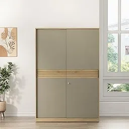 Spacewood Olivra 2 Door Sliding Wardrobe | Santana Oak & Modern Ash Finish | Engineered Wood Almirah with Multiple Shelf & 1 Hanging Spaces | Bedroom Cupboard Almari | 3-Year Warranty-image-6