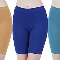 Cotton Lycra Tight Fit Stretchable Cycling Shorts Womens|Shorties for Exercise/Yoga/Workout/Gym/Cycle/Active wear Running Light Skin Charcoal Khaki Combo Pack-image-86