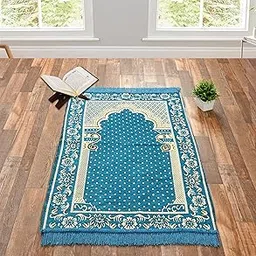 Furnishing Hut Velvet Chenille Super Soft Rectangular Designer Janamaz Namaz Prayer Mat 70 X 110 Cm Aqua Blue-picture-34