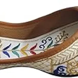 kingstep Women's Women Ethnic Rajasthani Embroidered Jutti | Traditional Handcrafted Mojari Flat Shoes | Vibrant Thread Work | Jutti for Salwar Suit, Kurti, Lehenga, Saree (White)-picture-36