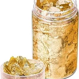 Gold Foil Flakes for Resin, Genuine Gold Flakes Leaf, Metallic Foil Flakes for Jewellery, Resin, Nails, Painting, Crafts, Decorative Dishes, Cooking, Cakes (Gold) (Pack of 1)-image-6