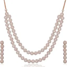 ratnavali jewels American Diamond Gold Plated Traditional Fashion Jewellery Necklace Set with Earring for Women/Girls-picture-41