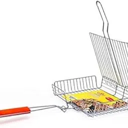 BBQ Barbecue Square Wire Grill Net Frying Pan Basket With Wooden Handle for Vegetables, Camping Outdoor Fish & Meat Grilling Cooking Tool-picture-28