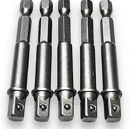 ZIODIC Chrome Vanadium Steel Heavy Duty 5 Piece Set 1/4"Hex Shank Wrench Socket To Power Drill Adapter Bits Nut Driver Extension Bar Square Head For Automotive (SET OF 5 (1/4)-picture-56